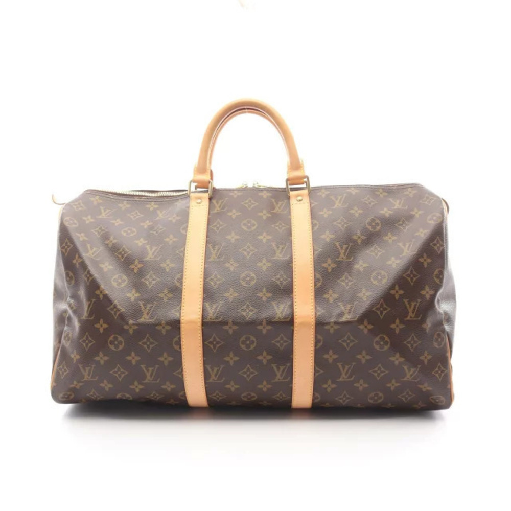 Louis Vuitton Keepall Canvas Leather Monogram Travel Bag Brown
